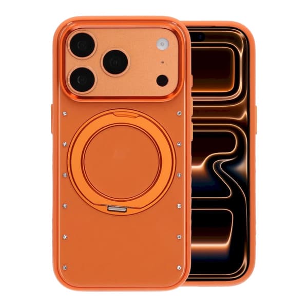 360° Rotatable Kickstand Rhinestone Magnetic Phone Case For iPhone 17 Pro/18 Pro Orange