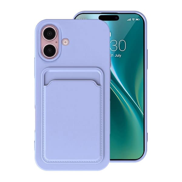 iPhone 16 Plus Silicone Mobile Case with Card Holder - Purple