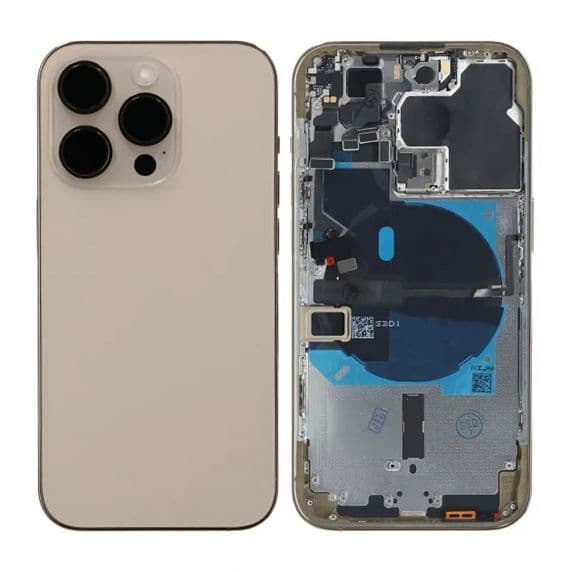 iPhone 14 Pro Baksida med Komplett Ram - Guld Svart