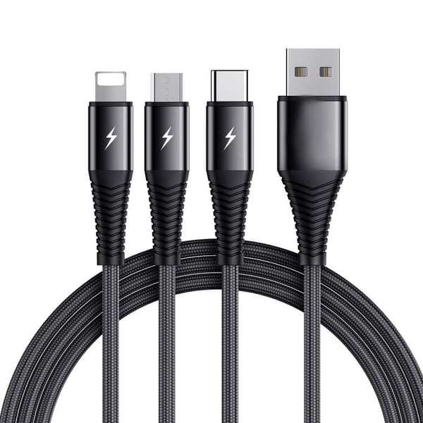 SiGN 3-in-1 Kabel Lightning, USB-C, Micro-USB, 3A, 1.2m - Svart Svart