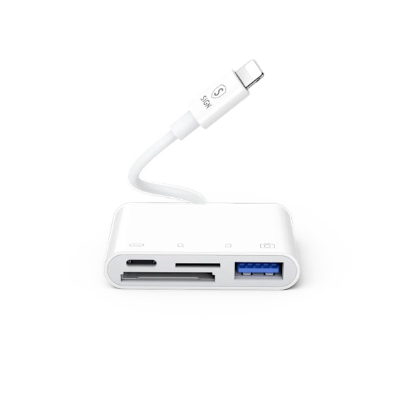 SiGN 4-i-1 Lightning till USB-A, SD/TF, Lightning - Vit