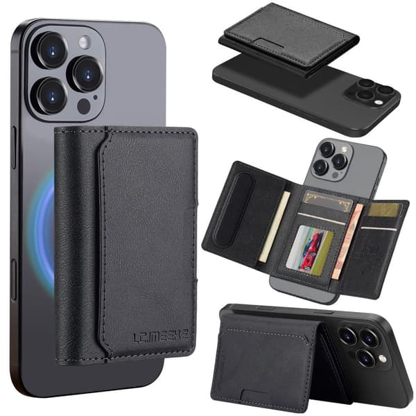 LC.IMEEKE MagSafe card holder with kickstand – Black