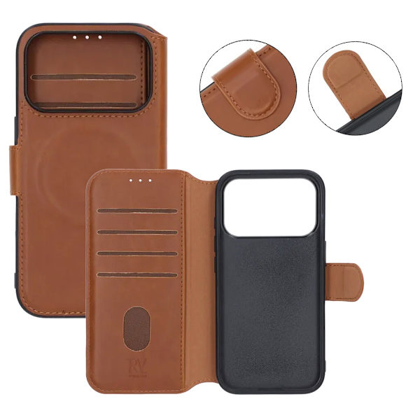 Rvelon Wallet Case for iPhone 17 Pro - Brown