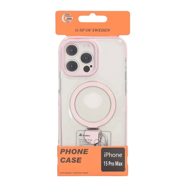 Magsafe Case for iPhone 15 Pro Max - Transparent pink with ring stand