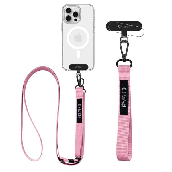Tech-Protect C65 phone strap set for crossbody and wrist – Pink