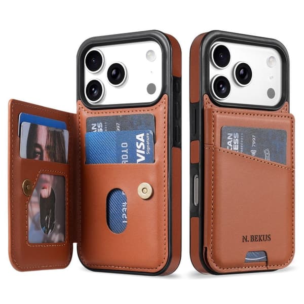 N.BEKUS iPhone 18 Pro Max/17 Pro Max Wallet Case RFID Blocking - Brown