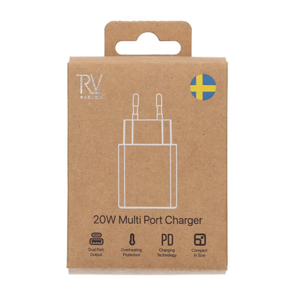 Rvelon Snabbladdare USB-A & USB-C 20W