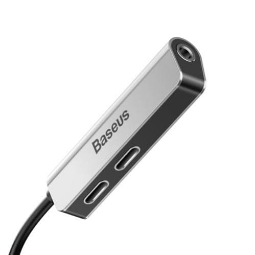 Baseus L52 Adapter Lightning till Dubbla Lightning och AUX 3.5 mm - Silver/Svart Svart
