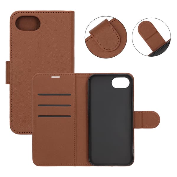 Flip Stand Leather Wallet Case For iPhone 16e- Brown