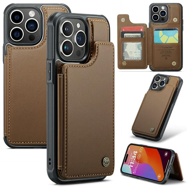CASEME iPhone 16 Pro Wallet Case with RFID Blocking – Brown