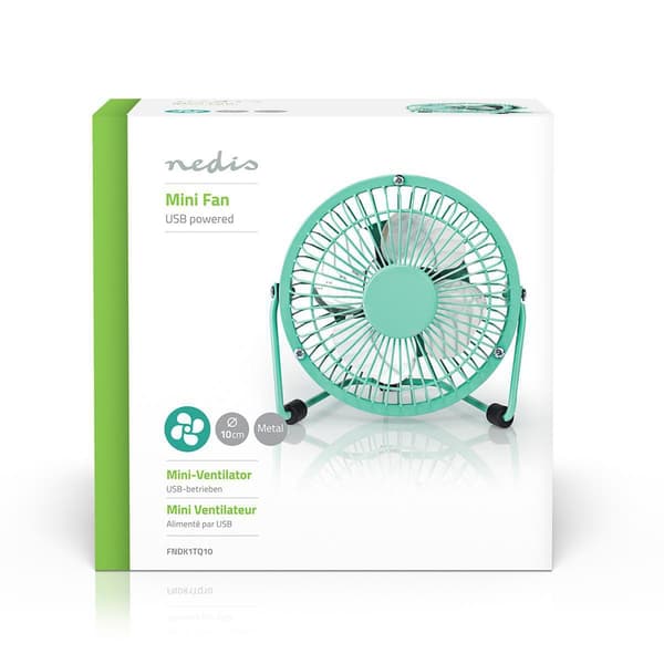 Nedis Minifläkt USB-driven 10 cm - Turkos Svart