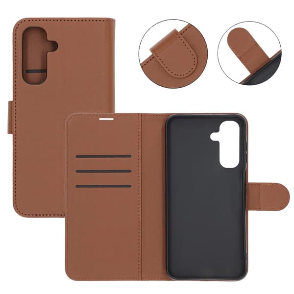 Flip Stand Leather Wallet Case For Samsung A17 Brown
