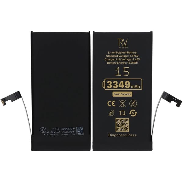 Rvelon Batteri för iPhone 15 - 3349 mAh Originalkapacitet
