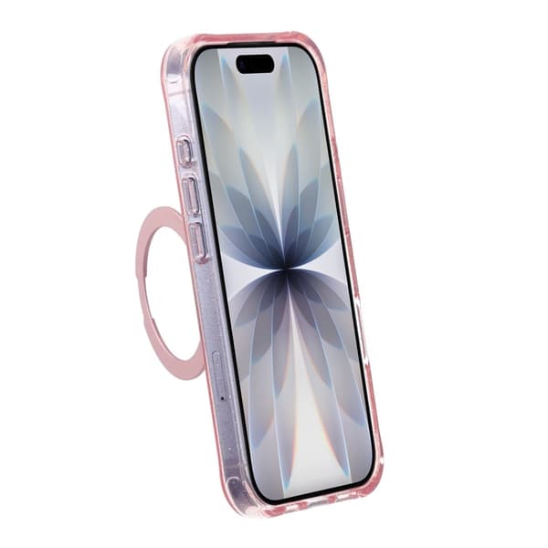 Glittrigt MagSafe-skal för iPhone 17 med roterande stativ - Rosa