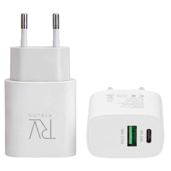 Rvelon Charger Dual USB-A and USB-C 20W - 10 pack