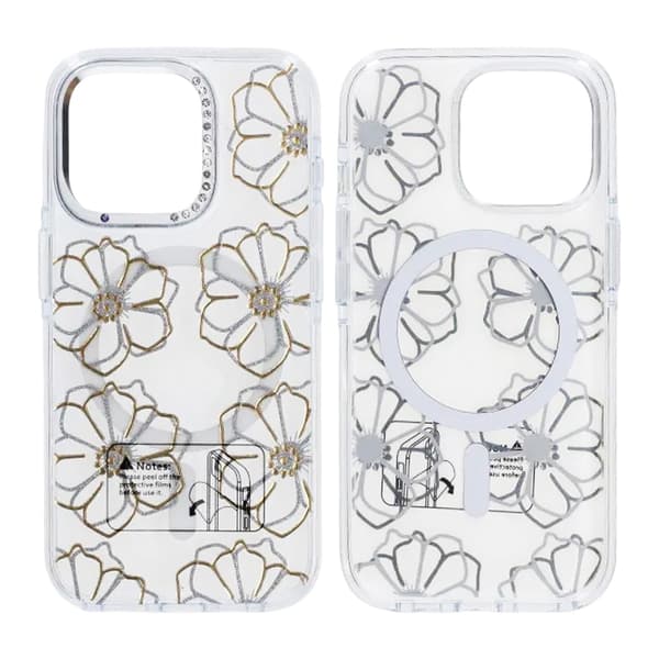 Skal Magsafe till iPhone 15 Pro Max - Transparent med blommor