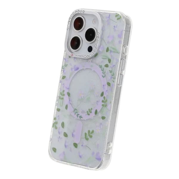 Blommigt Skal med Magsafe för iPhone 16 Pro Max - Lavender