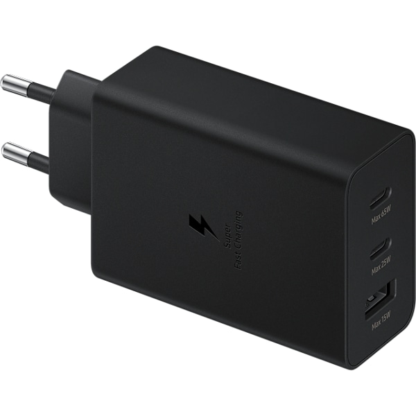 Original Samsung Trio Väggladdare, 65W, USB-A, 2x USB-C - Svart