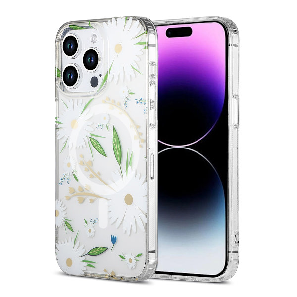 iPhone 14 Pro Max Mobilskal MagSafe - Blommor Vit