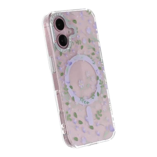Blommigt Skal med Magsafe för iPhone 16 - Lavender