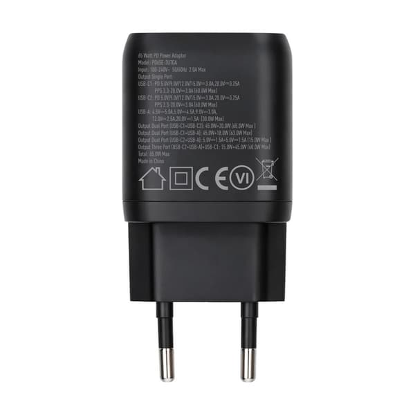 Rvelon Wall Charger 2x USB-C and USB-A 65W GaN - Black