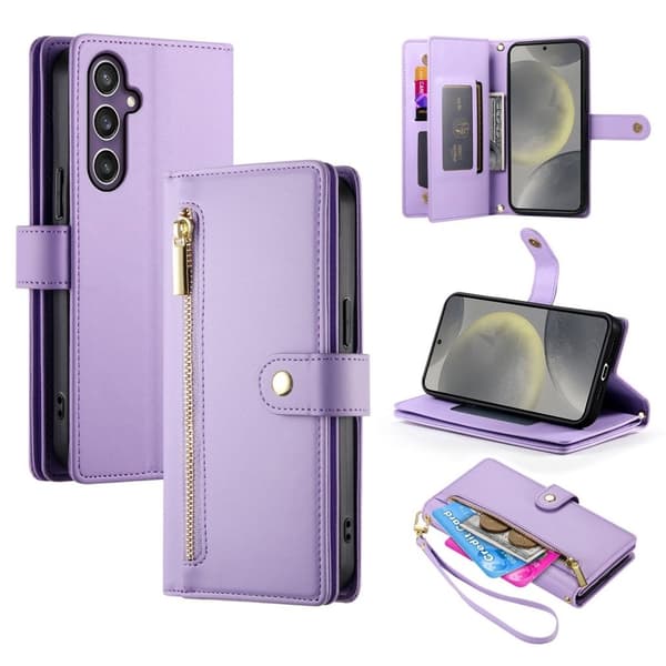 Samsung Galaxy S25 Wallet Cover with Strap - Purple