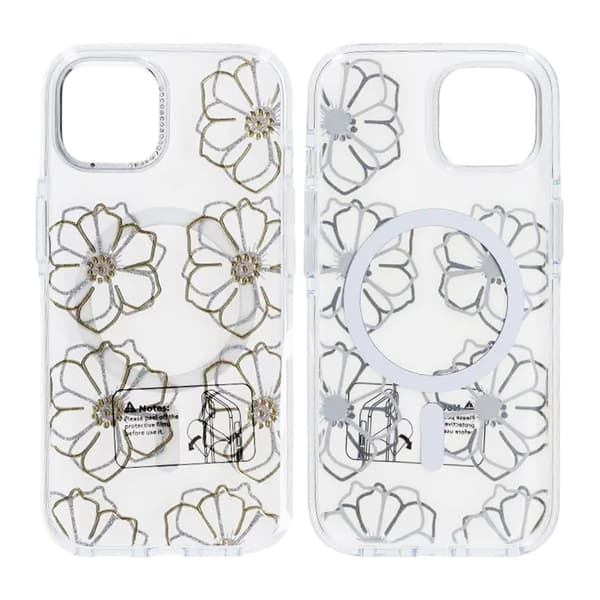 Sparkling Rhinestone Magnetic Case For iPhone 15 Big Gold Flower