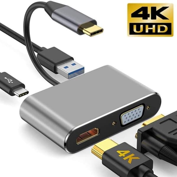 Adapter 4-i-1 USB-C till HDMI VGA 4K, PD - Silver