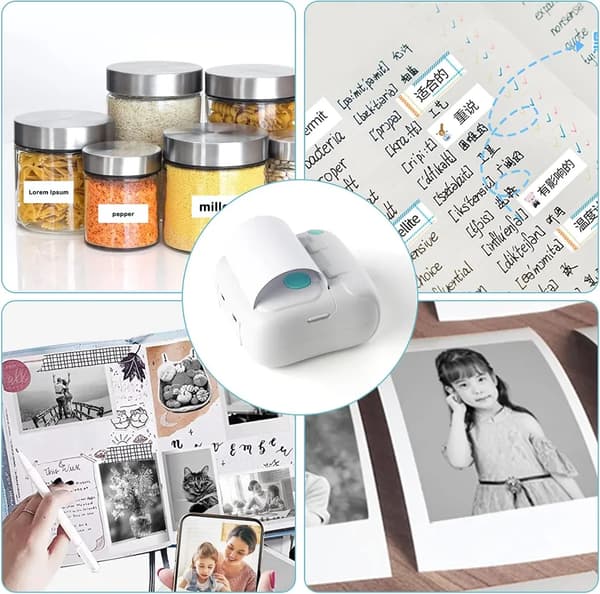 SiGN Miniskrivare Bluetooth 200 dpi Label Printer med en rulle - Vit Svart