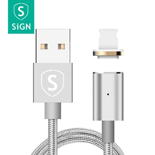 SiGN Magnetkabel Lightning 2.4A 1 m - Silver Svart
