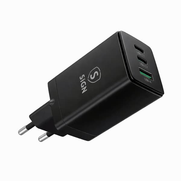 SiGN GaN Ultra 65W 2xUSB-C & 1xUSB-A Fast Charger - Black