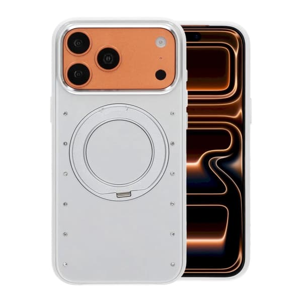 360° Rotatable Kickstand Rhinestone Magnetic Phone Case For iPhone 17 Pro/18 Pro White