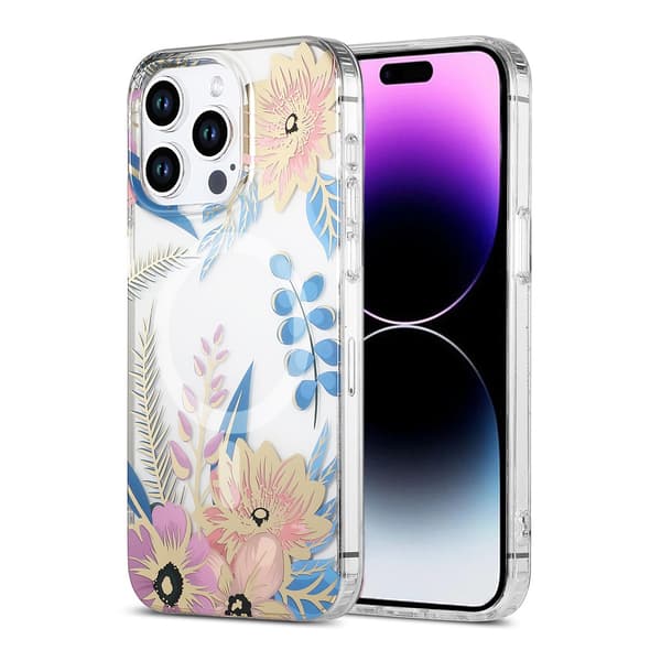 Mobile Case MagSafe for iPhone 15 Pro Max - Flowers Pink-Blue
