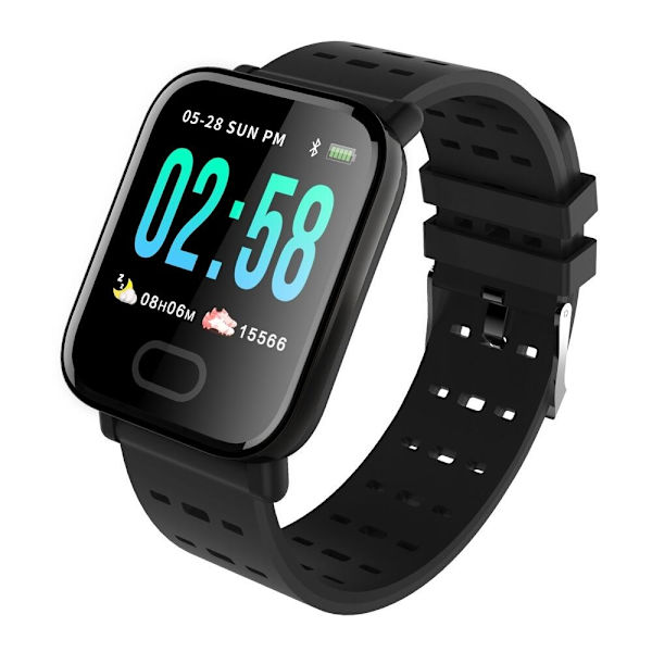 A6 Smartwatch för Träning & Hälsa - Svart