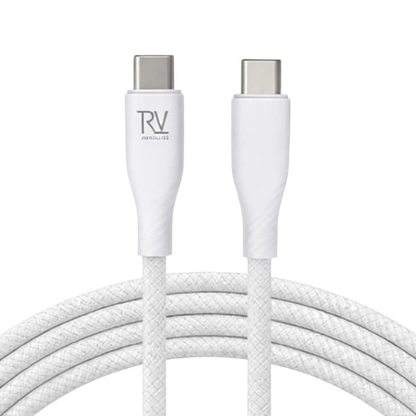 Rvelon USB-C Flätad Laddkabel 60W Snabbladdning 2m - Vit