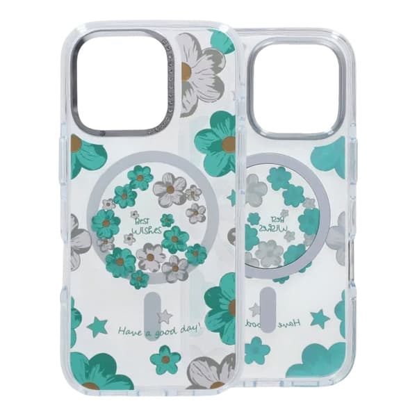 Blommigt MagSafe-skal med kameraskydd för iPhone 16 Pro - Grön