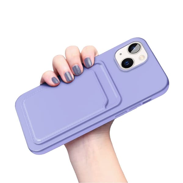 iPhone 14 Plus Silikonskal med Korthållare - Lila