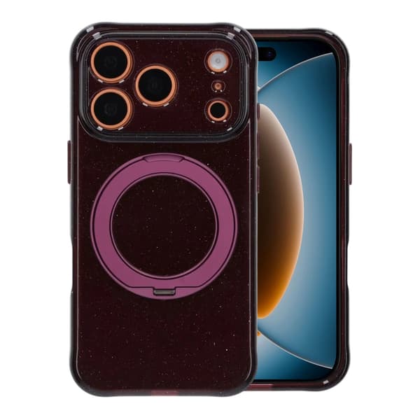 Magic Crystal Airbag Shockproof Magnetic Case with 360° Rotating Stand For iPhone 17 Pro/18 Pro Dark Purple