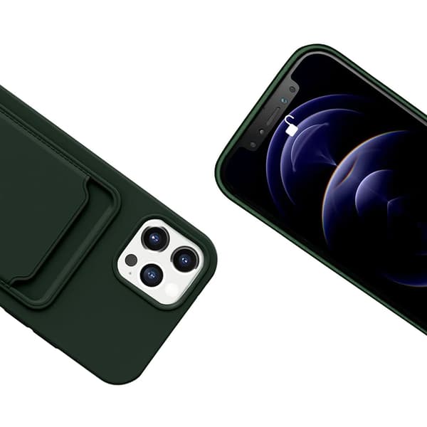 iPhone 12 och 12 Pro Silikonskal med Korthållare - Militärgrön