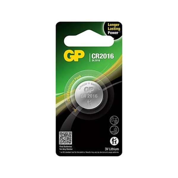 GP button cell battery, Lithium, CR2016, 1-pack