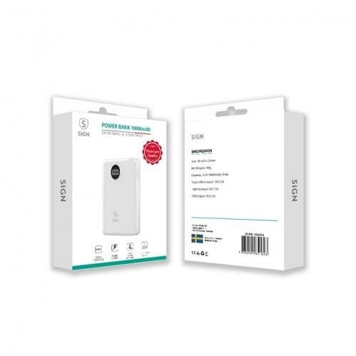 SiGN Mini Q.C Powerbank med Display 10.000mAh - Vit Svart