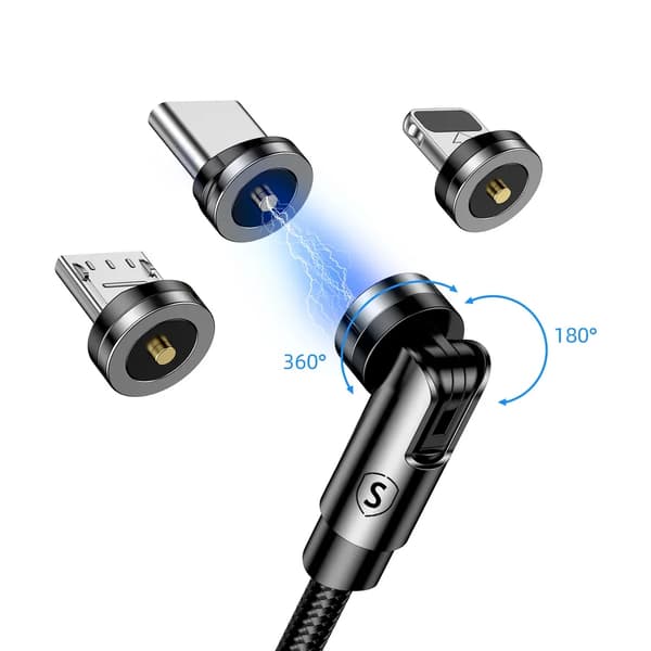SiGN 3-in-1 360° Magnetkabel Lightning, USB-C, Micro-USB, 2.4A - Svart Svart