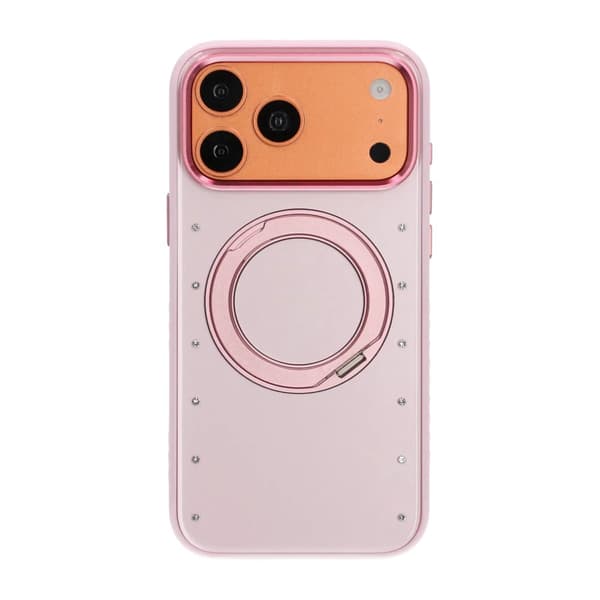 360° Rotatable Kickstand Rhinestone Magnetic Phone Case For iPhone 17 Pro/18 Pro Pink