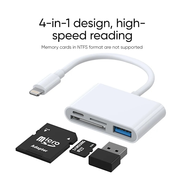 SiGN 4-i-1 Lightning till USB-A, SD/TF, Lightning - Vit
