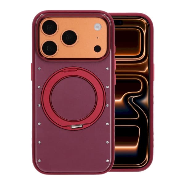 360° Rotatable Kickstand Rhinestone Magnetic Phone Case For iPhone 17 Pro/18 Pro Wine Red