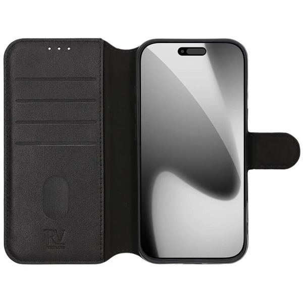 Rvelon Wallet Case Genuine Leather for iPhone 17 Pro Max - Black