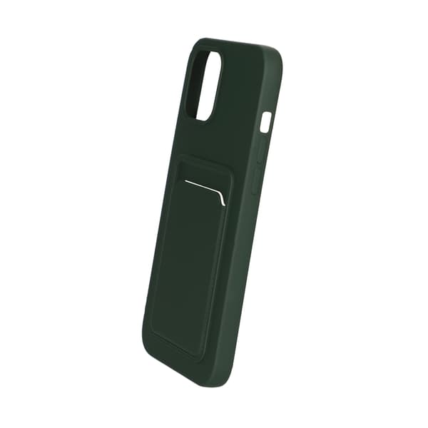 iPhone 12 Pro Max Silikonskal med Korthållare - Militärgrön