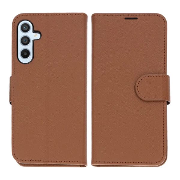 Flip Stand Leather Wallet Case For Samsung Galaxy A15 Brown