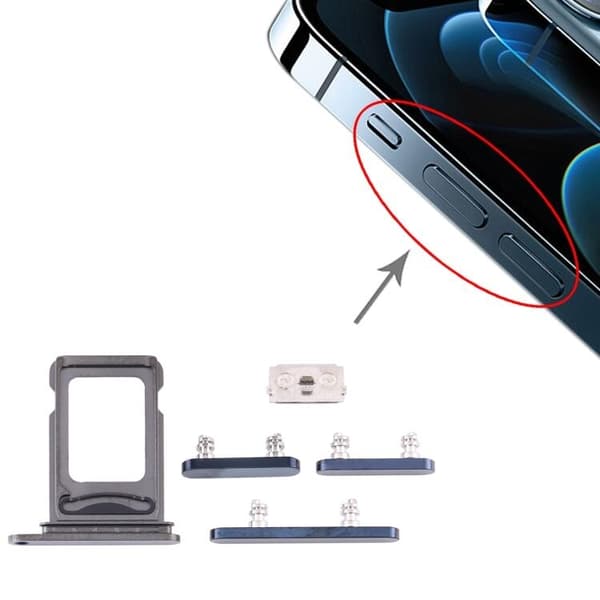 Original iPhone 12 Pro Simkortshållare (Dual) + Sidoknappar - Blå Svart