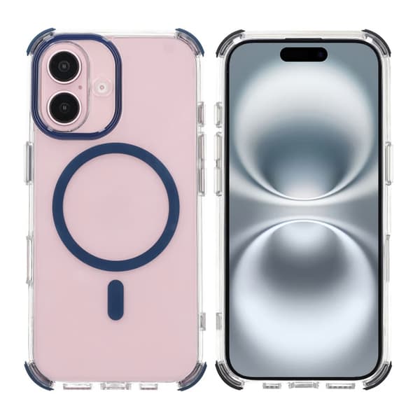 Rvelon Four-corner anti-falling magnetic suction Case For iPhone 16 Blue